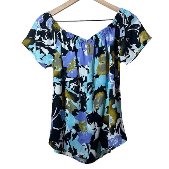 Evereve Women's Allison Joy Floral Light Blue Off the Shoulder Blouse Size Small - Picture 2 of 9